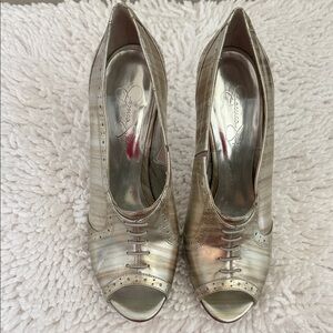 Jessica Simpson Metallic Gold Peep Toe Heels